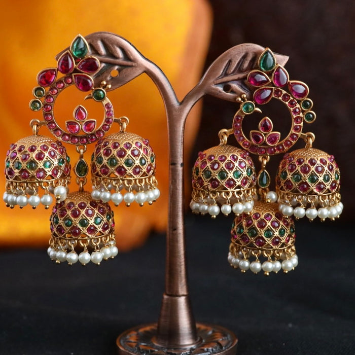 Antique ruby green stone jumka earrings 466664