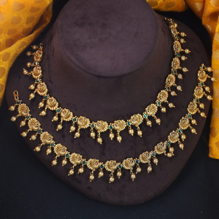 Antique gold green stone traditional anklet AN010