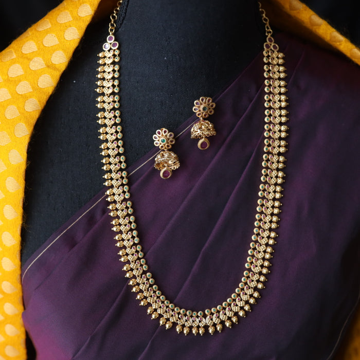 Antique gold long necklace/ waistchain and earrings LL03017