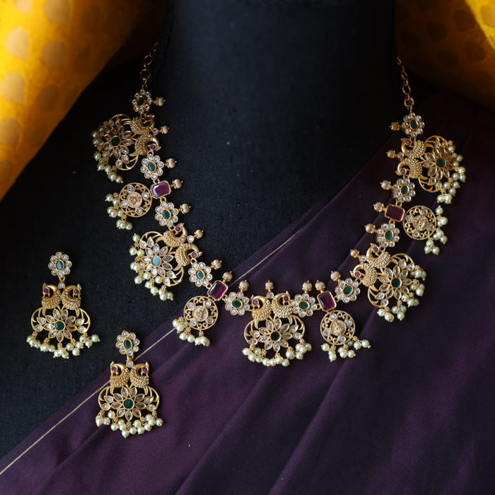 Antique pearl short necklace and earrings SS11042