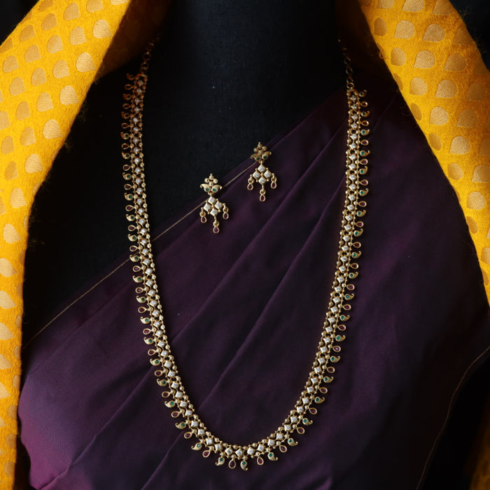 Antique gold stone long necklace/ waistchain and earrings LL03022