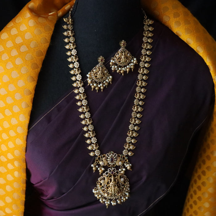 Antique gold ruby stone long necklace and earrings LL01024