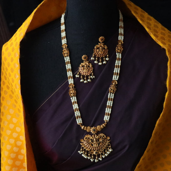 Antique pearl long necklace and earrings 81679