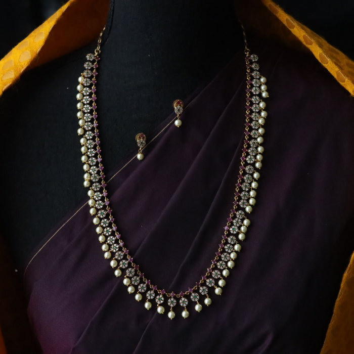 Antique ruby white stone layer long necklace/ waistchain and earrings LL03018