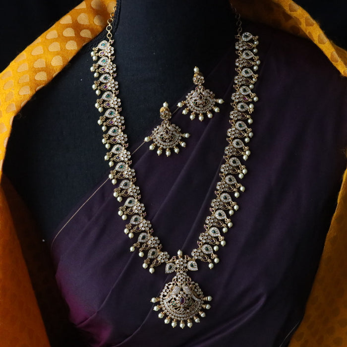 Antique ruby white stone long necklace and earrings LL02012