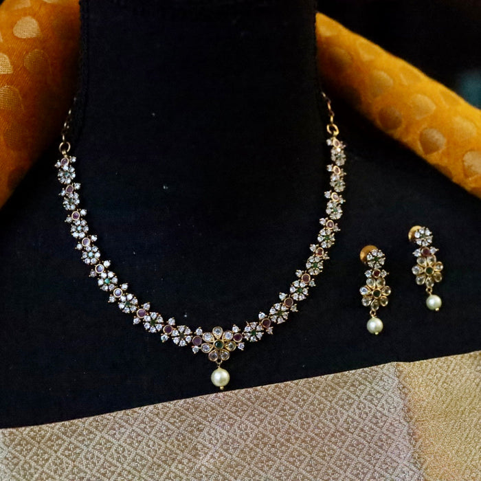 Antique simple short necklace with earrings TTS419