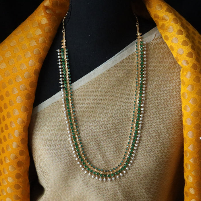 Heritage gold plated green stone long/ waistchain necklace 145776