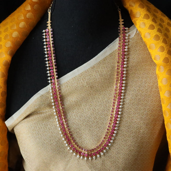 Heritage gold plated ruby stone long/ waistchain necklace 145776