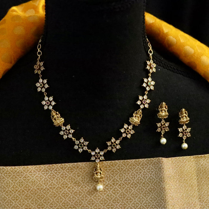 Antique temple design simple short necklace with earrings TTS414