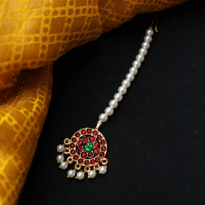 Antique ruby green white pearl tikka TA1002