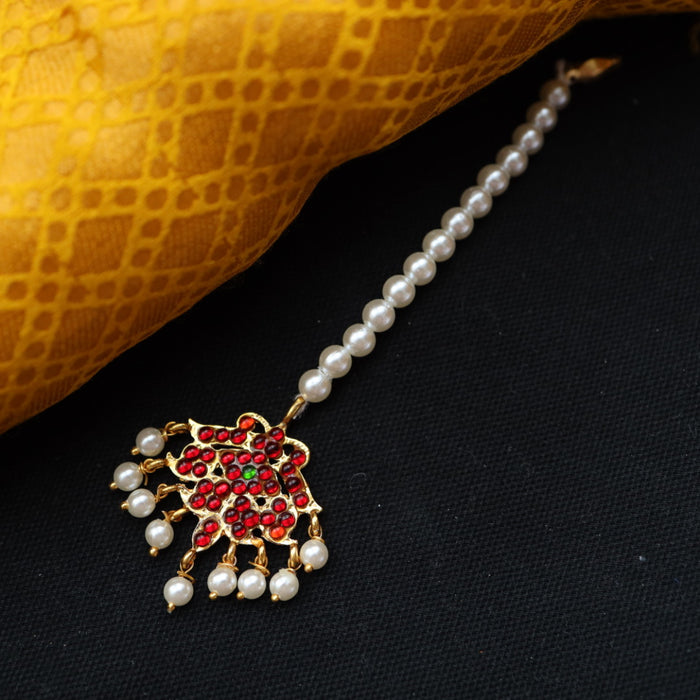 Antique ruby green stone pearl tikka TA1001