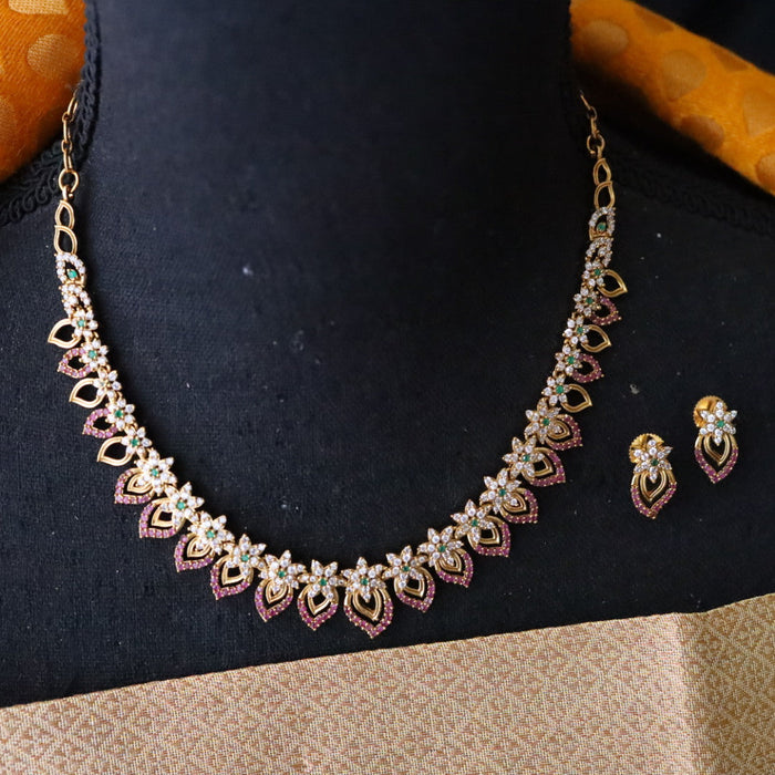 Antique ruby green stone simple short necklace with earrings SS10-140