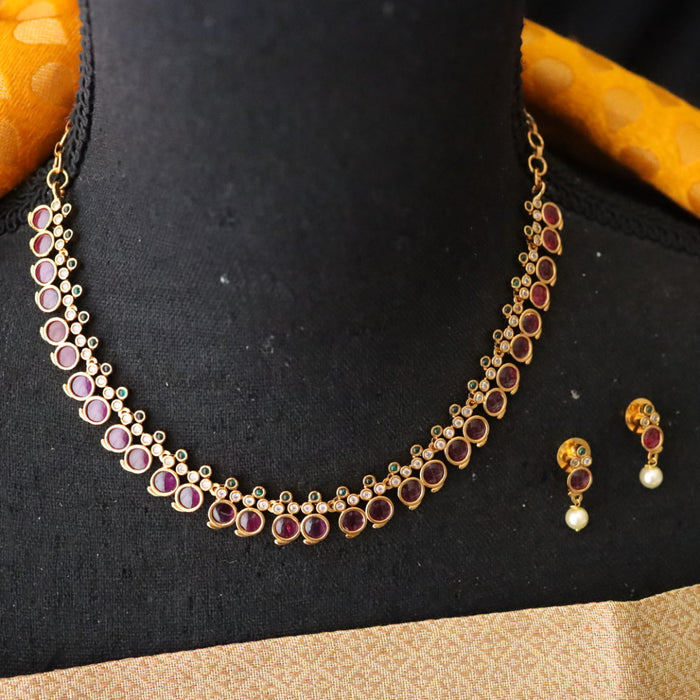 Antique stones simple short necklace with earrings SS10-121