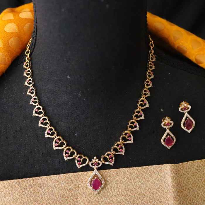 Antique ruby stone simple short necklace with earrings TT02029