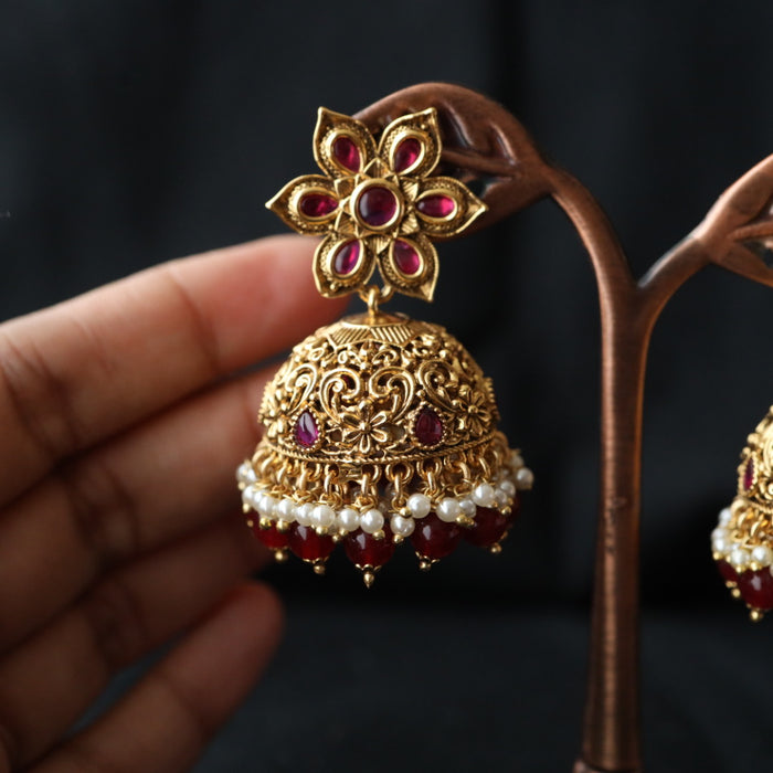 Antique ruby stone jumka earring AJ93
