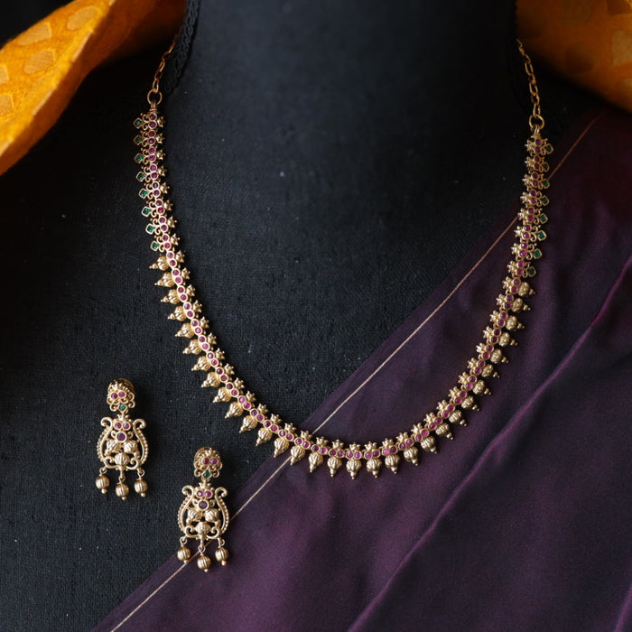 Antique ruby short necklace and earrings SS10-120