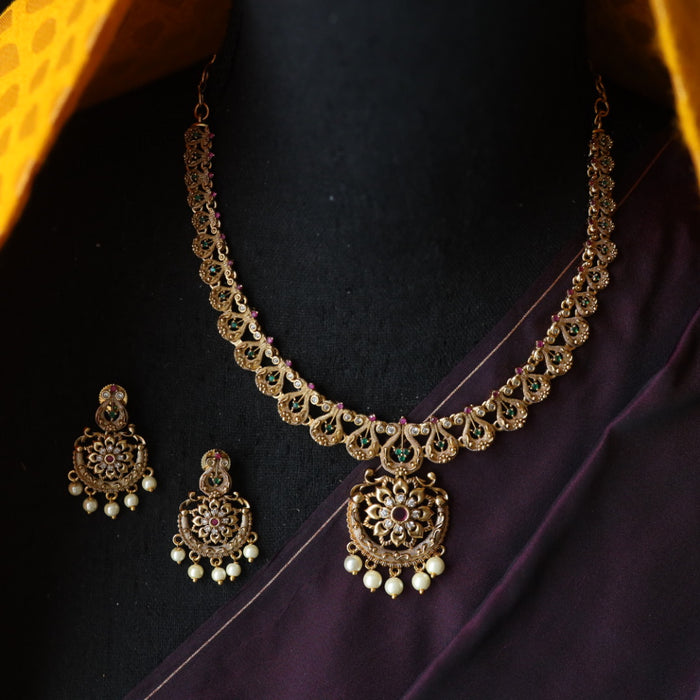 Antique ruby short necklace and earrings S1B214