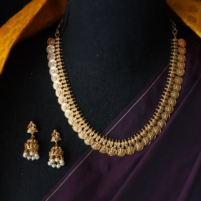 Antique gold coin short necklace and earrings SS10-122