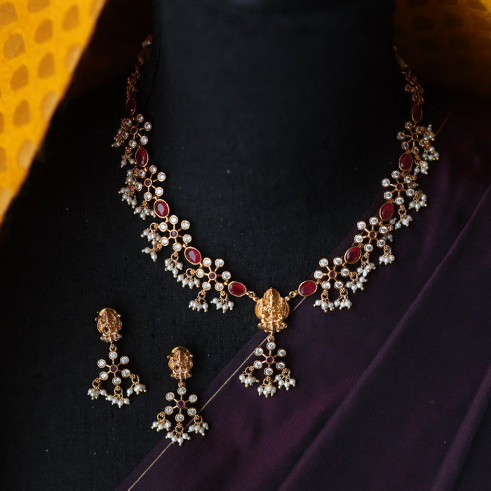 Antique ruby pearl short necklace and earrings SS11098