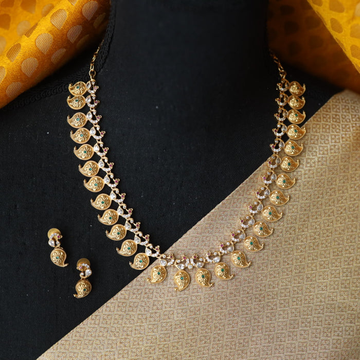 Antique gold short necklace and earrings SS10-141