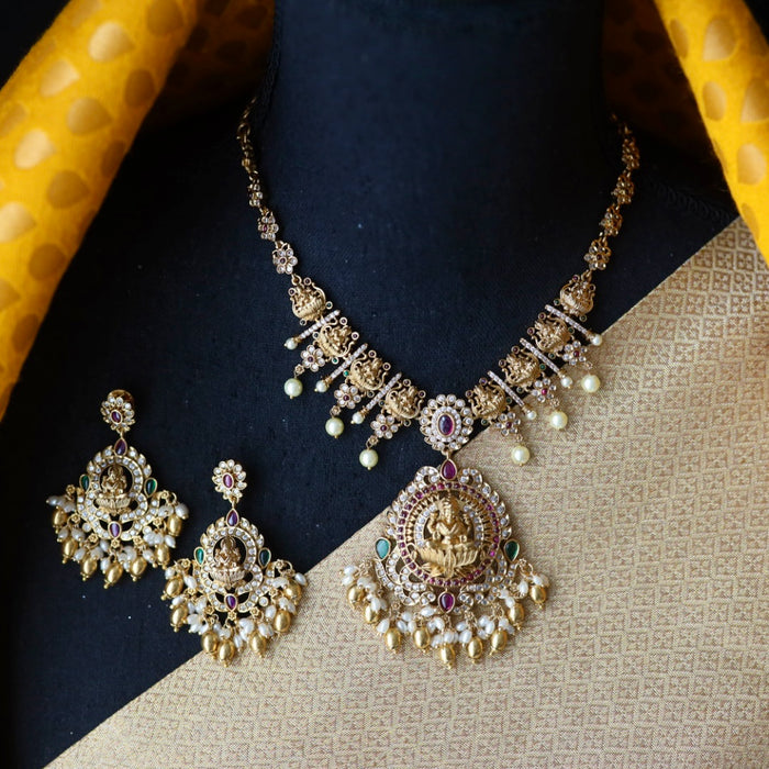 Antique temple short necklace and earrings S1B212
