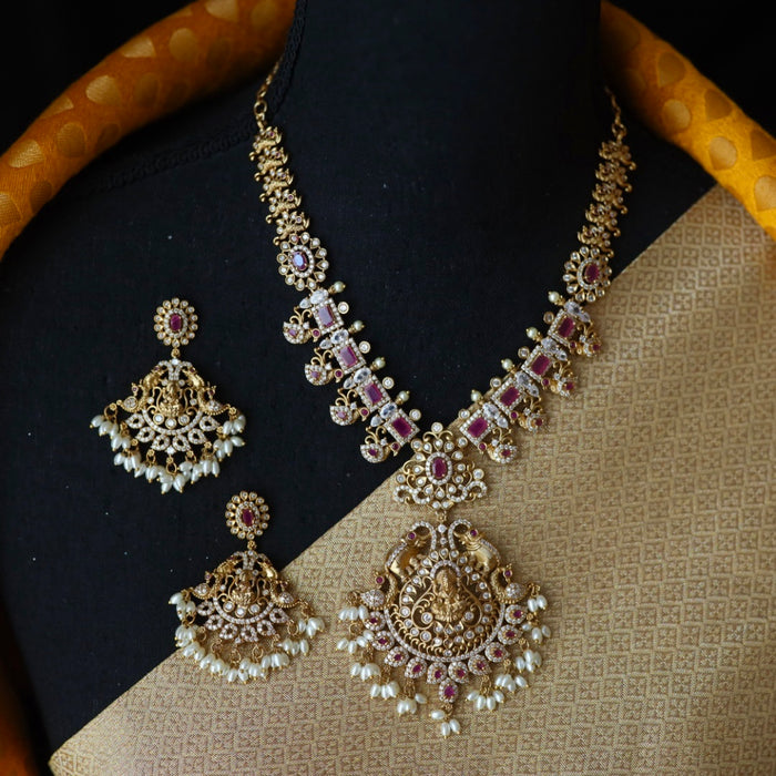 Antique ruby stone short necklace and earrings S1B213