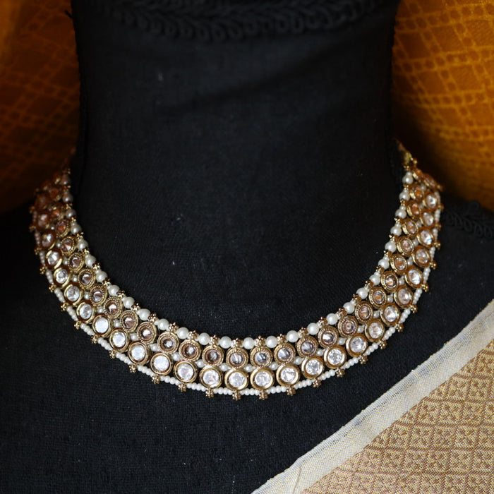 Trendy white stone short necklace with earrings and tikka TW0012