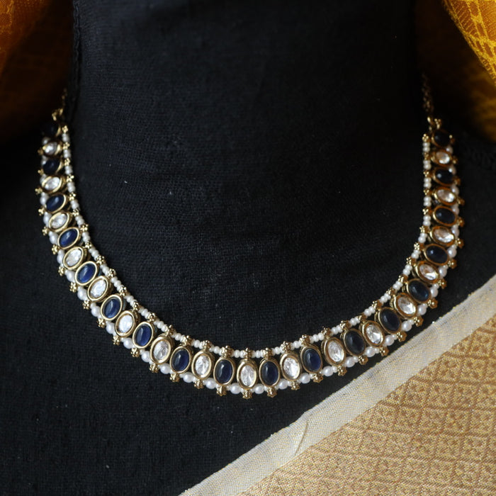 Trendy blue stone short necklace and earrings and tikka TG002