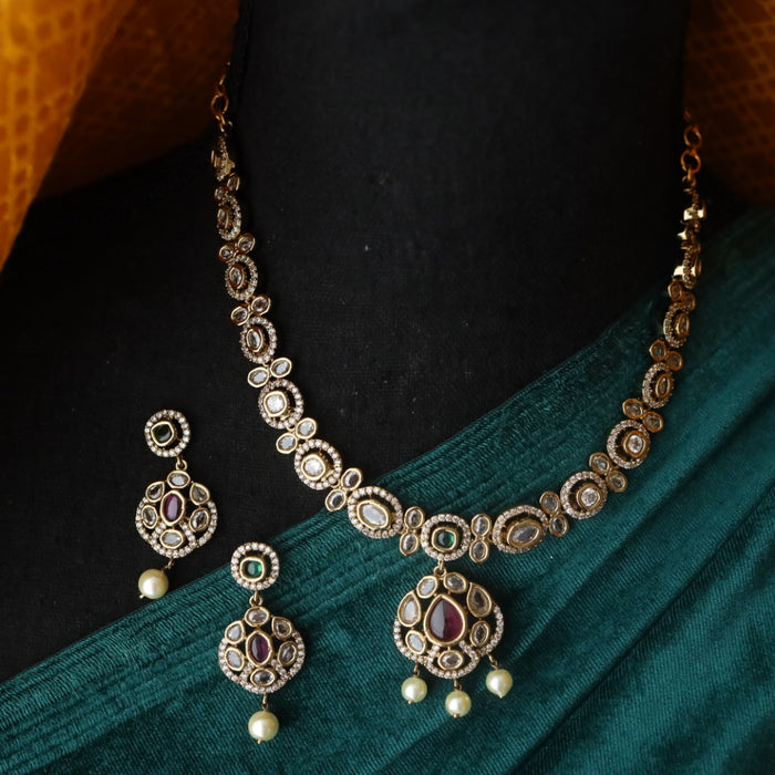 Victorian ruby stone short necklace with earrings V1003