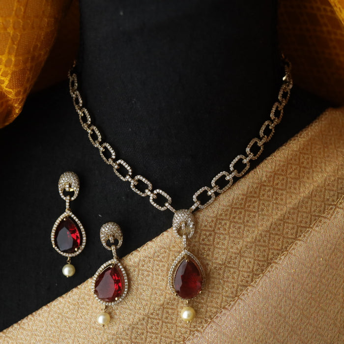 Victorian ruby stone short necklace with earrings V1011