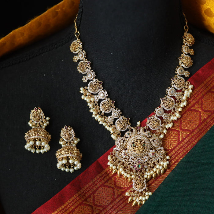 Antique white stone temple design short necklace and earrings S1B220