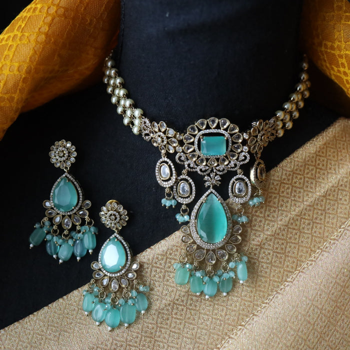Victorian mint stone choker necklace with earrings V1032