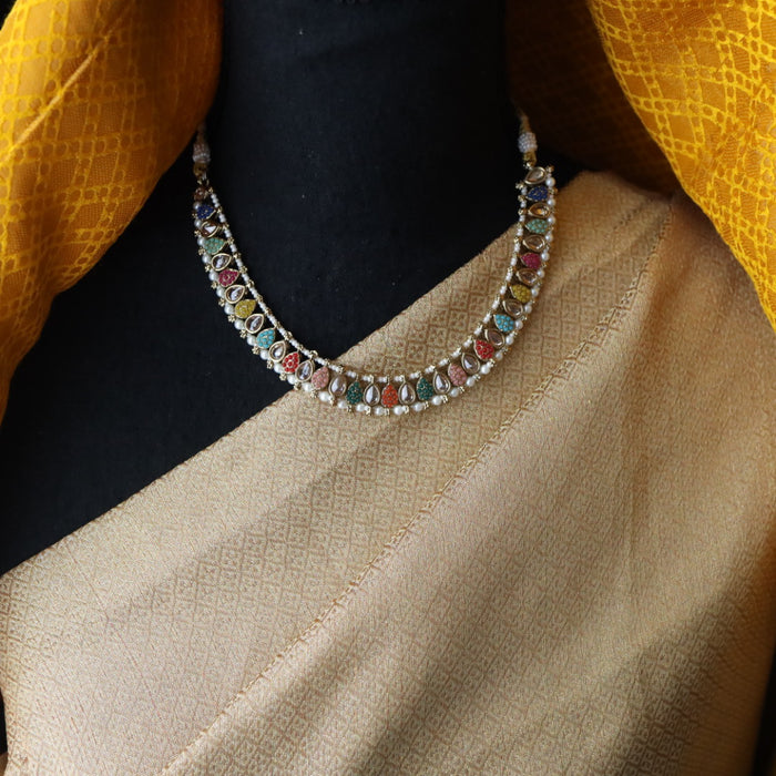 Trendy multi stone short necklace and earrings and tikka TM098