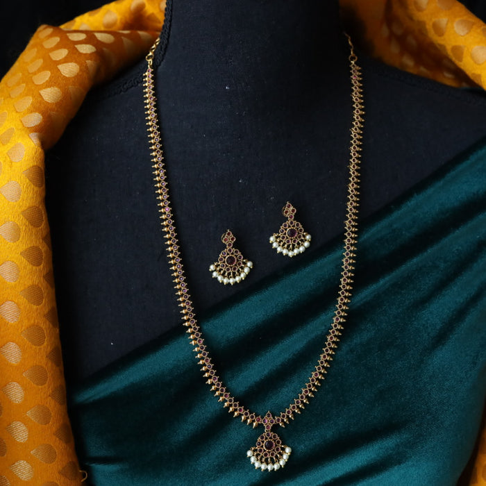 Antique ruby stone long necklace with earrings LL02345