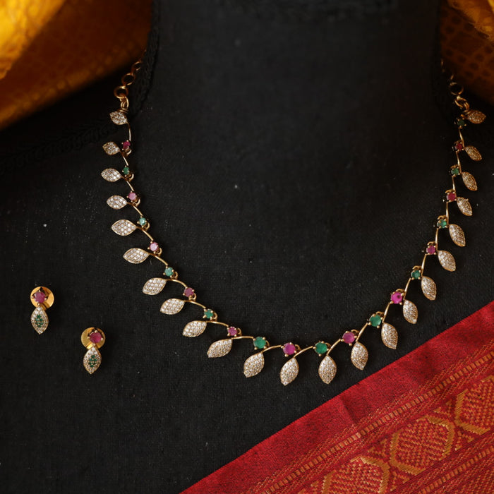 Antique ruby white stone short necklace and earrings TT02011
