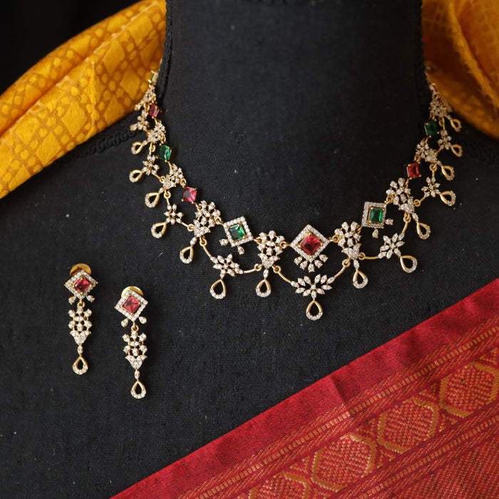 Antique ruby green stone short necklace and earrings TT02026