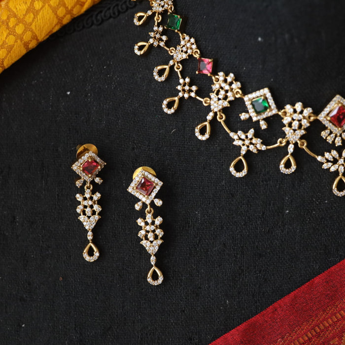 Antique ruby green stone short necklace and earrings TT02026