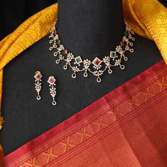 Antique ruby green stone short necklace and earrings TT02026
