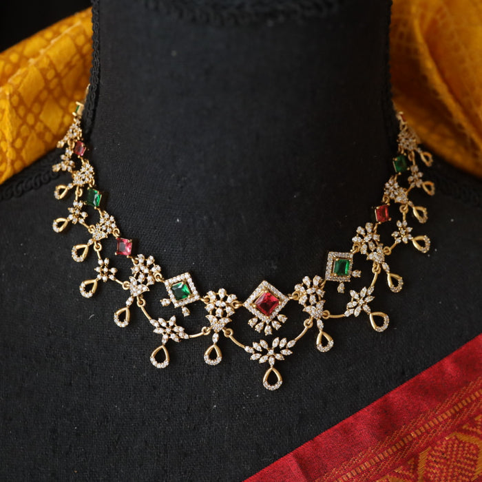 Antique ruby green stone short necklace and earrings TT02026