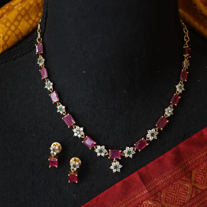 Antique ruby stone short necklace and earrings TT02007