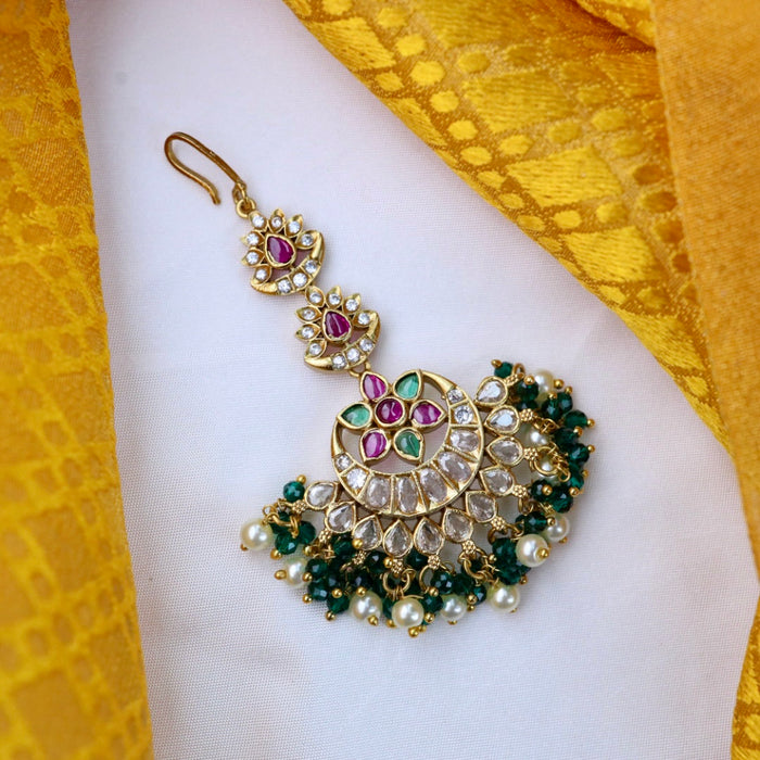 Antique ruby green bead maang tikka 533396
