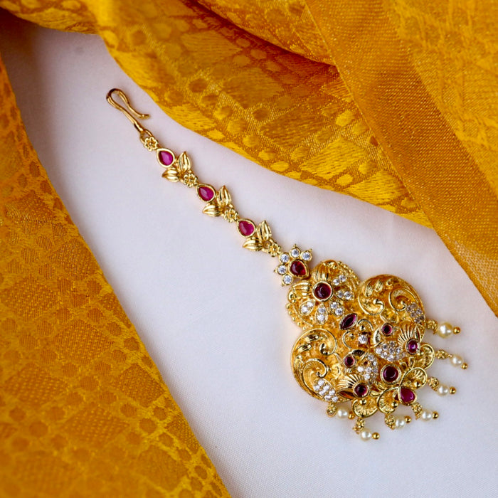 Heritage pearl gold plated maang tikka 144789