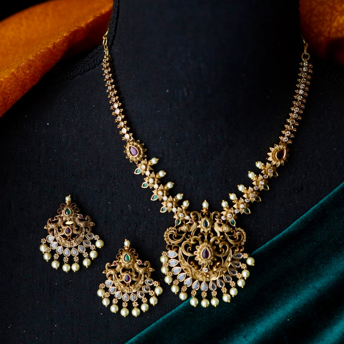 Antique temple short necklace with earrings S1B219