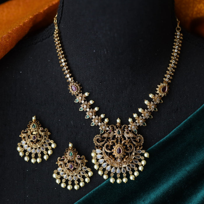 Antique temple short necklace with earrings 165474