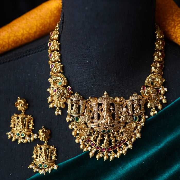 Antique temple short necklace with earrings S1B221