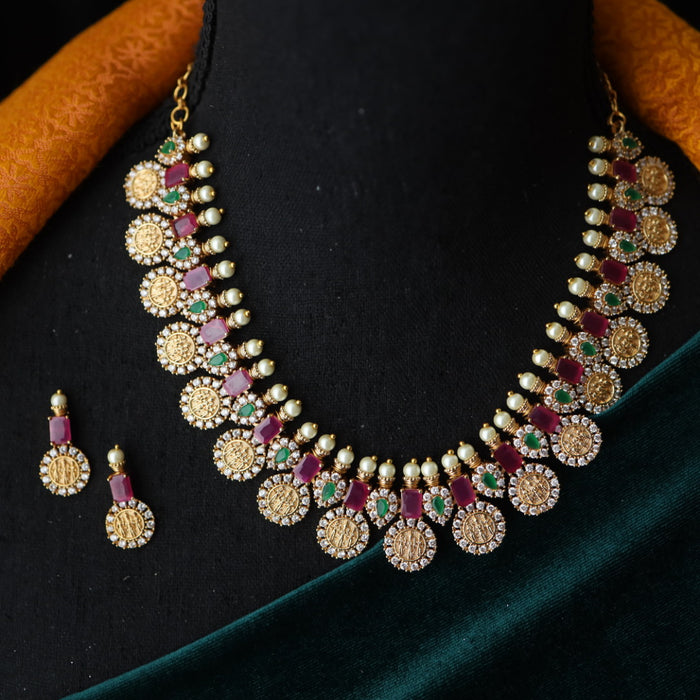 Antique ruby stone short necklace with earrings SS11039