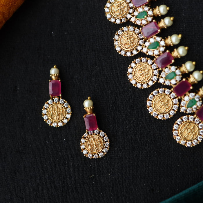 Antique ruby stone short necklace with earrings SS11039