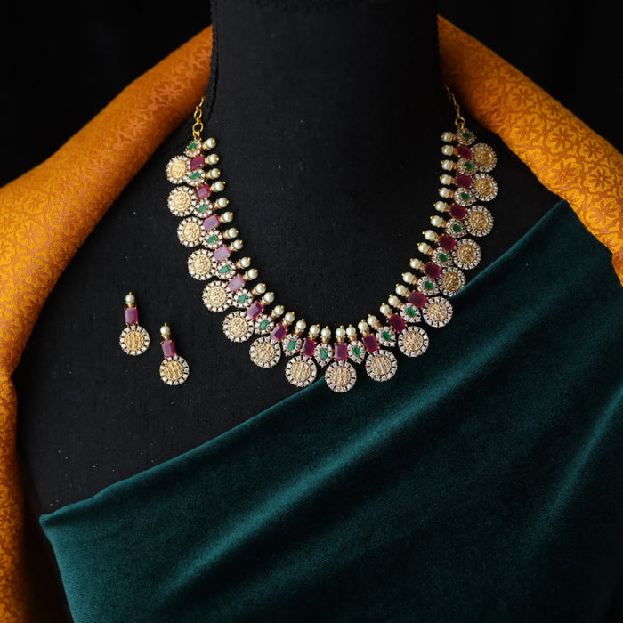 Antique ruby stone short necklace with earrings SS11039