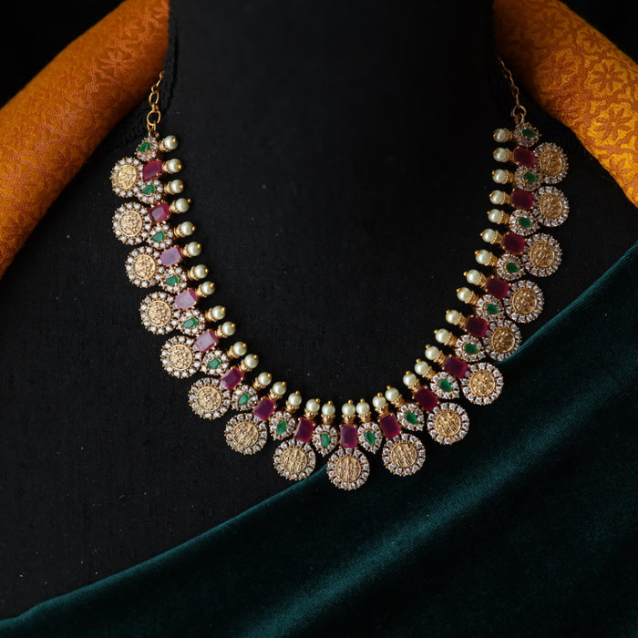 Antique ruby stone short necklace with earrings SS11039