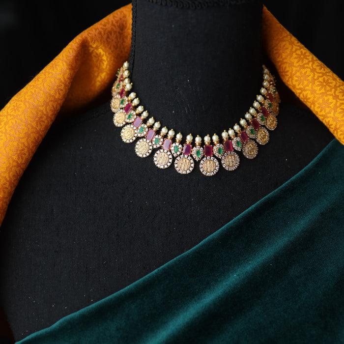 Antique ruby stone short necklace with earrings SS11039